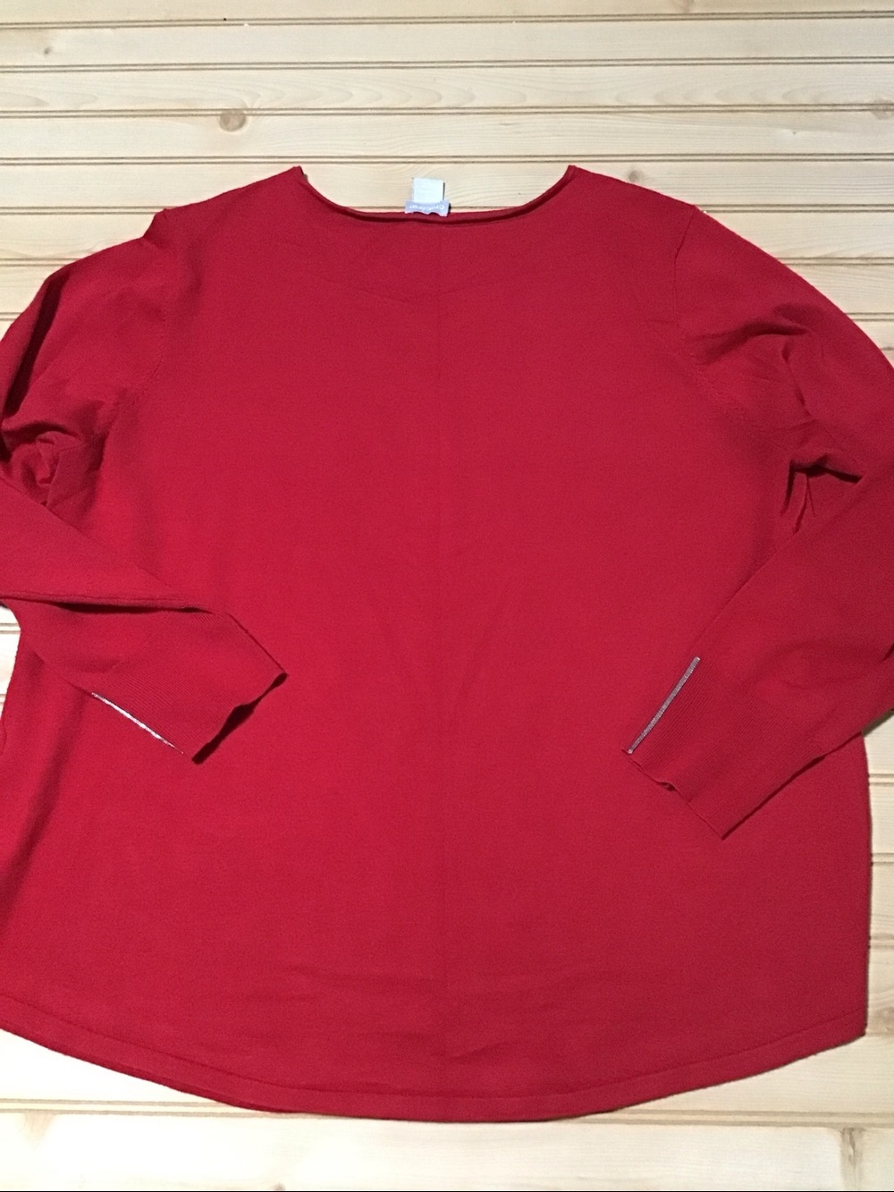 Chicos Red Caviar Silver Trim Cuff Sleeve V-Neck Long Sleeve‎ Knit Sweater Top 3 - Picture 2 of 10